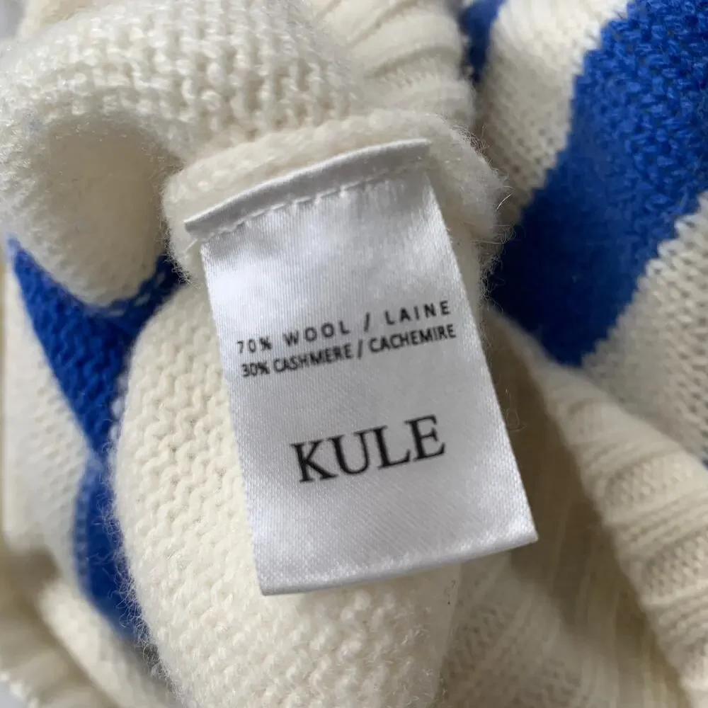 KULE Cream and Blue Striped Cashmere-blend Turtleneck Sweater. Sz L - Picture 9 of 16
